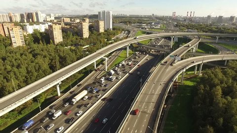 Traffic Jam on Moscow Ring Road Multilevel Interchange