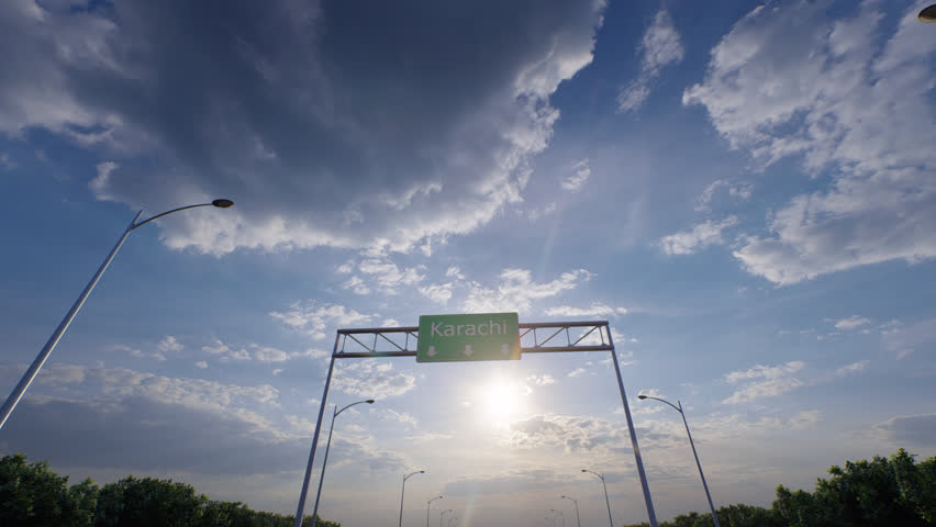 Karachi City Road Sign - Airplane Arriving To Karachi Airport Travelling To Pakistan