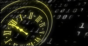 Animation of clock, binary coding and financial data processing. Global finance, business, connections, computing and data processing concept digitally generated video. - Powered by Shutterstock - Get 15% off with code: PIKWIZARD15