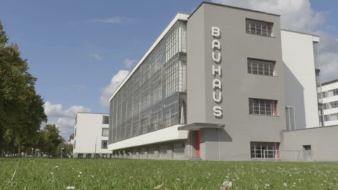 Dessau-Rosslau / Germany - 09.05.2017: View on the Bauhaus building from the lawn.