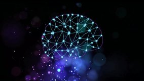 Animation of human brain and glowing spots of light over black background. Global artificial intelligence, data processing, computing and digital interface concept digitally generated video. - Powered by Shutterstock - Get 15% off with code: PIKWIZARD15
