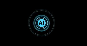 Animation of ai data processing over black background. Global artificial intelligence, data processing, computing and digital interface concept digitally generated video.