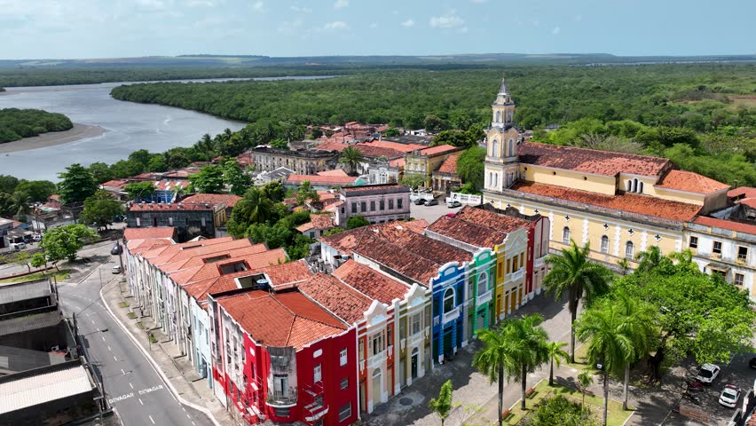 Historic Buildings At Joao Pessoa Paraiba Brazil. Facades Towns And Cities. Business Sky Downtown Cityscape. Business Outdoor Downtown Backgrounds Panning Wide.

