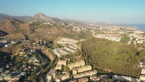 Aerial 4K video from drone to the city of Malaga and old town Malaga at at sunset. Malaga,Costa del sol, Andalusia,Spain, (Series)