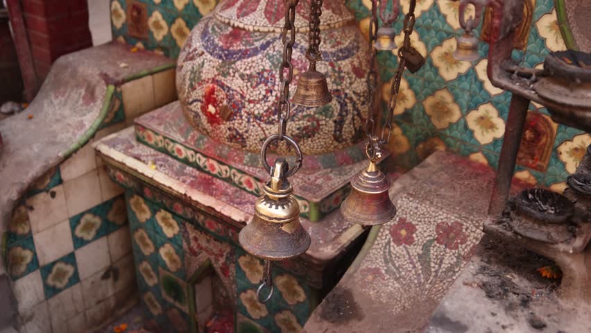 traditional bell ringing at temple In Kathmandu, Nepal at the base of the Himalayas
