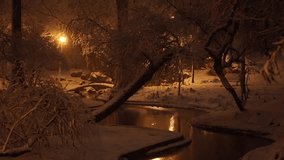 Carol Park in Bucharest. Beautiful night video during a winter snowfall from this landmark park in Bucharest, Romania.