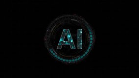 Motion graphic of Blue digital AI letter and circle futuristic HUD elements with Ai chatbot and machine learning technology and ai assistance concepts on abstract background - Powered by Shutterstock - Get 15% off with code: PIKWIZARD15