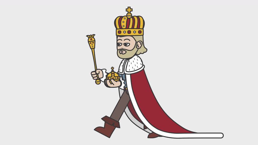 2d animation of walking white male monarch holding a scepter and an orb. Looped 4K video with alpha-channel. Royalty-Free Stock Footage #3435986385