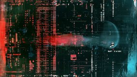 Cyberpunk style grid with digital artifacts, neon red highlights, faint circuitry overlays, and dark teal tones, creating a sci fi tech grunge background animated texture with glowing details - Powered by Shutterstock - Get 15% off with code: PIKWIZARD15