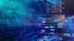 Coding future data science animation with numerical sequences on blue background. 3d loop background, concept of digital data processing, calculation and visualization of computation.  - Powered by Shutterstock - Get 15% off with code: PIKWIZARD15