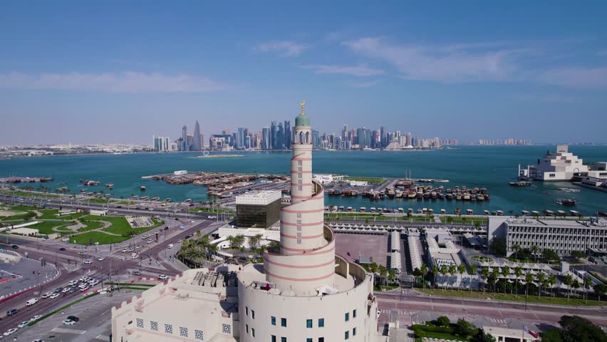 Qatar Minaret and Corniche at Sunrise Royalty-Free Stock Footage #3436422005