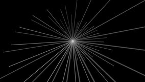 Animated Black and White Pattern with Star. Glowing Rays. Geometric Abstract Rotating Striped Texture. Loop Seamless Stock Footage. 3D Graphic