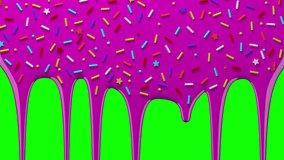 Pink paint with sprinkles drips on green screen and transparent background. Liquid flowing down the surface in streams, melting drops forming streaks. 3D animation. Alpha channel. 3D Illustration - Powered by Shutterstock - Get 15% off with code: PIKWIZARD15