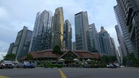 SINGAPORE - CIRCA MAY 2017: Street and traffic at morning time in downtown Singapore, one of Asia's most crucial financial centers