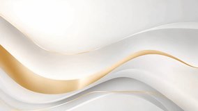 white smooth flowing waves with curved golden lines abstract motion background. Seamless looping. Video animation Ultra HD 4K 3840x2160
