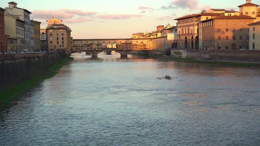 Winter Florence. Bridges over the Arno River and Medieval Architecture.