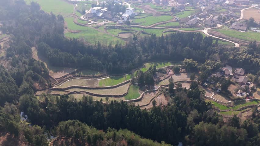 4k drone natural scenery houses on terraces