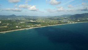 Landscape Aerial View Beach Sea. the purest sea water of the Thai coastline. family vacation spots. Travel to the paradise sea beach. 