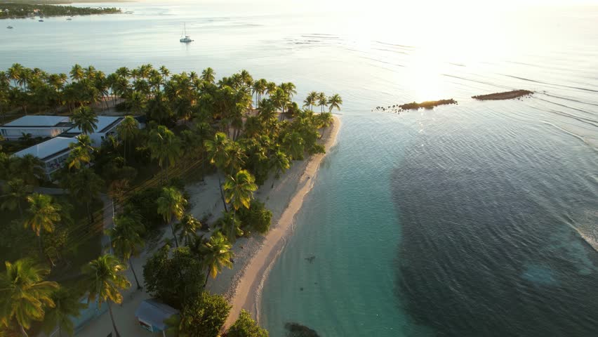 Caravelle Beach in Sainte-Anne, Guadeloupe, French Antilles. Aerial forward and space for copy