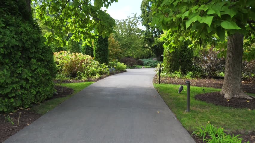 Path in the Park of Chicago Botanical Garden, Glencoe IL USA, Green Landscape and Plants