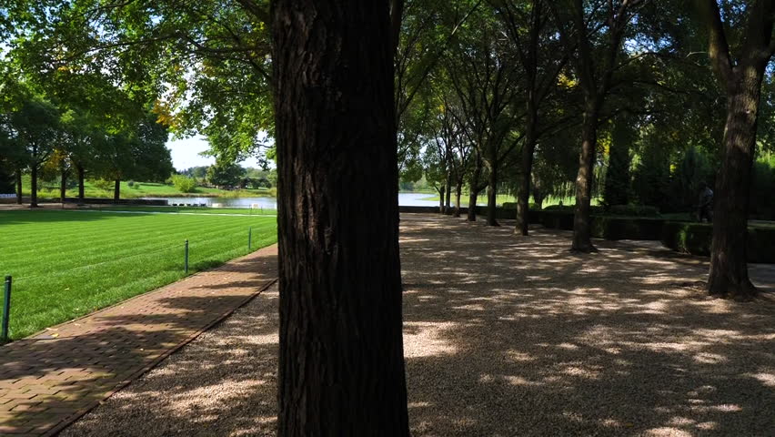 Lake and Meadows in Park of Chicago Botanical Garden, Glencoe IL USA