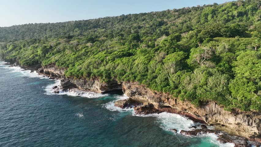 Aerial of the coastline of Christmas Island, Australian Territory, Indian Ocean, Asia