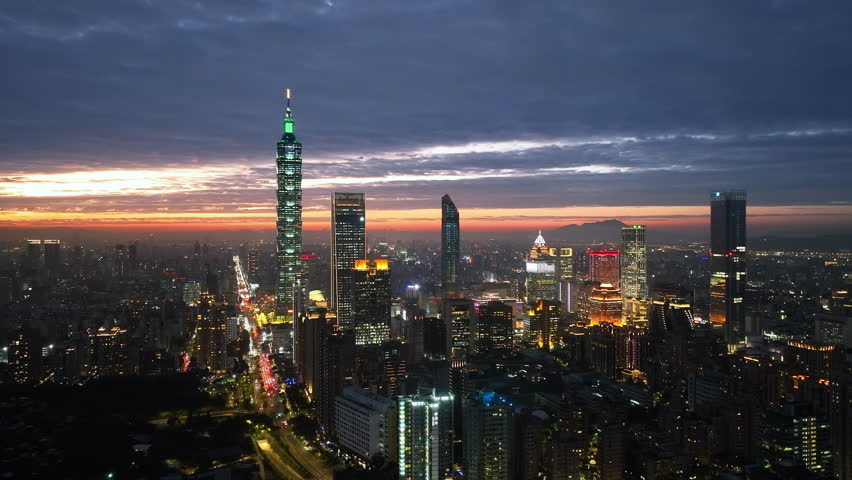 Cityscapse in Taipei, Taiwan. Aerial view cityscape at night.	
