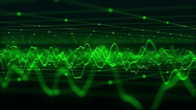 Wave of particles. Futuristic pattern of dots and lines on a dark background. Visualization of sound waves. Big data digital code. Technology or science banner. 3D rendering. 4K. 3D Illustration - Powered by Shutterstock - Get 15% off with code: PIKWIZARD15