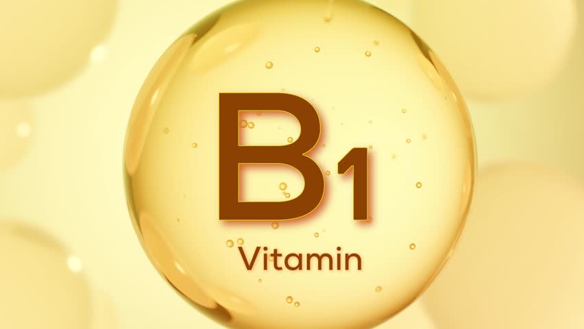 Vitamin B1, complex with Chemical formula, group B, Thiamine. Golden Pill vitamins complex and bubble collagen serum chemical formula. Beauty treatment nutrition skin care design. Royalty-Free Stock Footage #3437168017