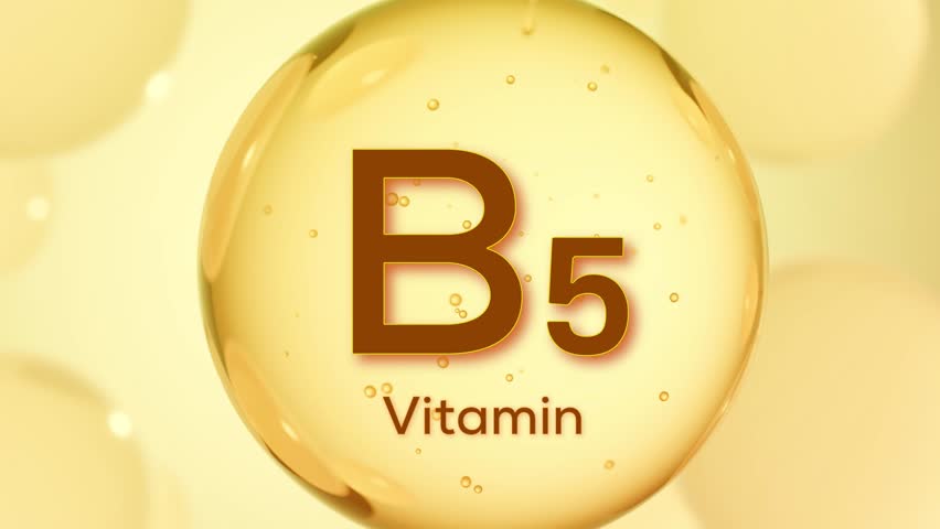 Vitamin B5, gold icon. Pantothenic acid vitamin drop pill capsule. Health supplement female face anti-aging beauty cosmetics Shining golden essence droplet. Beauty treatment nutrition skin care. Royalty-Free Stock Footage #3437176305