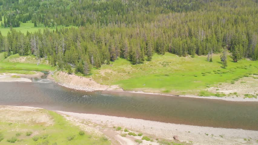 Amazing aerial view of Yellowstone River in the National Park