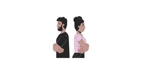 African american heterosexual couple disagree line 2D characters animation. Gesture body language flat color cartoon 4K video, alpha channel. Conflict adults animated people on transparent background