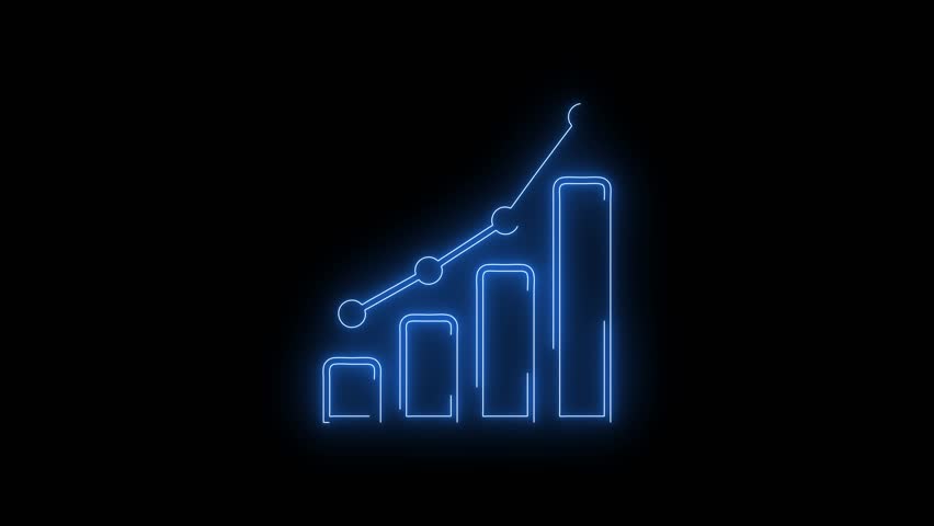 Video footage of glowing Growing bar graph icon. Looped Neon Lines abstract on black background. Futuristic laser background. Seamless loop. 4k video Royalty-Free Stock Footage #3437285229