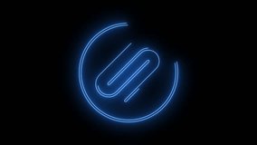 Video footage of glowing Paper Clip icon. Looped Neon Lines abstract on black background. Futuristic laser background. Seamless loop. 4k video