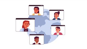 Business conference networking online 2D animation. Virtual meeting colleagues around world 4K video motion graphic. Collaboration coworkers color animated cartoon flat concept, white background - Powered by Shutterstock - Get 15% off with code: PIKWIZARD15