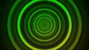 Led green Flying circles zooming Led neon circular animation stage neon circles abstract futuristic hi-tech motion background. Video animation logo place abstract technology futuristic stage backdrop