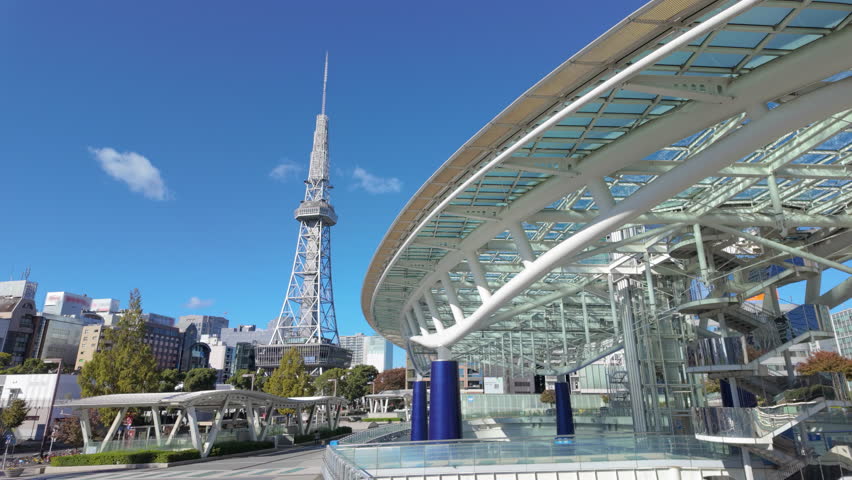 Moving shot of downtown Nagoya in Japan in daytime
