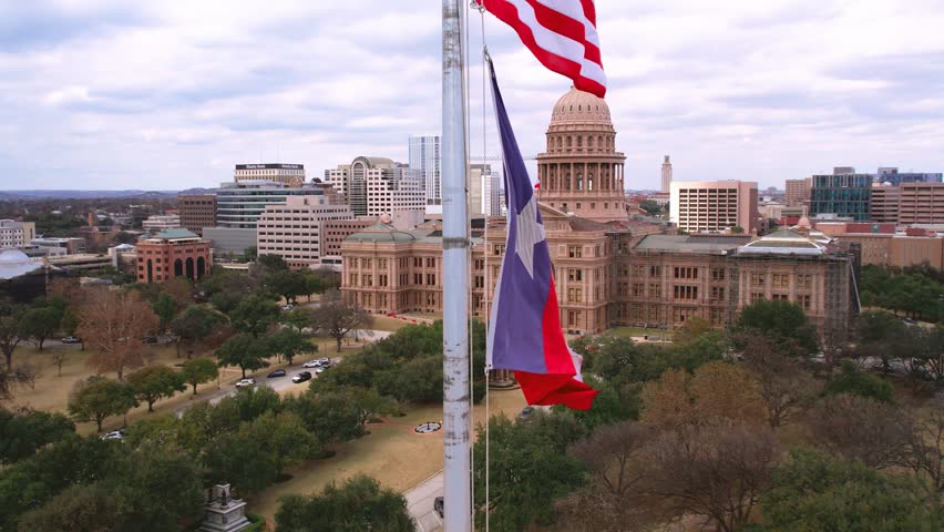 Texas State Capitol Building Flags Slow 4k 60fps