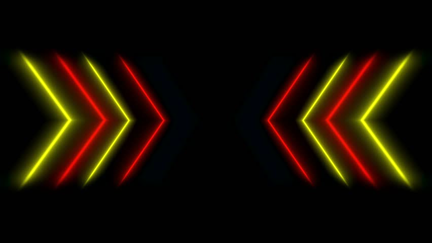 yellow red arrows 4K Neon colors tunnel  design texture pattern abstract wallpaper live performance concert disco vinrant computer graphic design LED WALL stage technology abstract seamless background Royalty-Free Stock Footage #3437457989