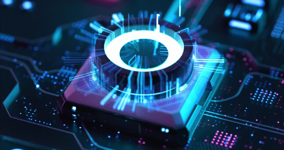 CPU, Processor, CGI, Glow, Chip, 3D, Computer, Data, Technology, Close-Up, Movement, Animation, Circuit, Hardware, Microchip, Silicon, Electronic, Circuitry, Futuristic, Innovation, Power, Binary,  Royalty-Free Stock Footage #3437458645