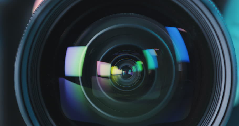 Extreme close-up wide-angle lens with zoom lens shift, play of colors in reflective glass, hobby photography portfolio background Royalty-Free Stock Footage #3437720835