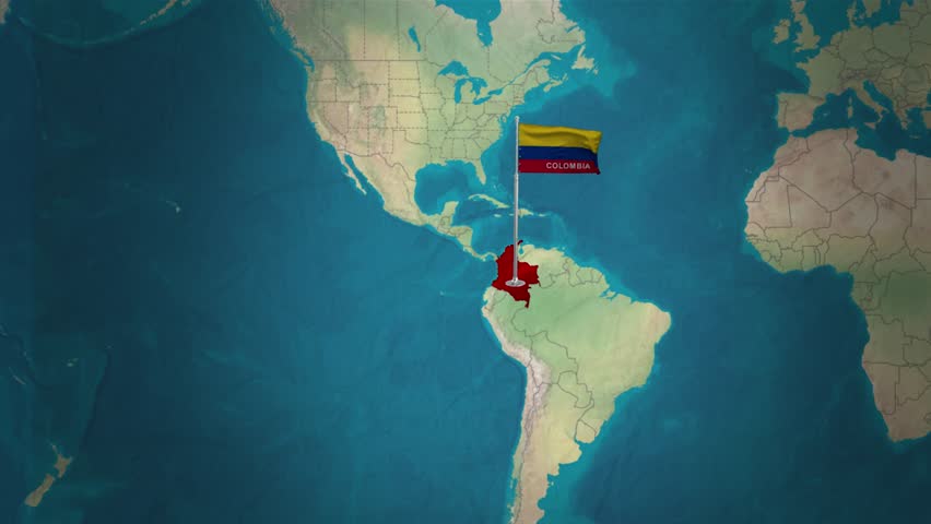 Colombia map and flying flag.