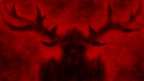 Bloody skull with deer antlers in fog. Scary deer demon. Spooky 2d animation for Halloween. Horror fantasy devilish mask. Gloomy horned monster face. Vj loop video clip. Black and red background. - Powered by Shutterstock - Get 15% off with code: PIKWIZARD15