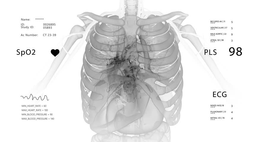 Medical UI monitoring MRI x ray Scan.Heart rate monitor. Futuristic Technological Interface. Sceleton, 3D Model Animation.Healthcare. white background - Powered by Shutterstock - Get 15% off with code: PIKWIZARD15