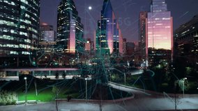 5G Technology At Santiago Mobile Phone Chile. Cyber Digital Transformation. Construction Skyline Skyscrapers Beautiful. Construction Cityscape Skyscrapers Architecture Night. - Powered by Shutterstock - Get 15% off with code: PIKWIZARD15