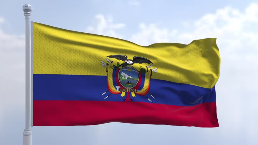 Luminous 3D rendering of the Ecuador flag in a horizontal layout, displaying its iconic yellow, blue, and red stripes with the emblematic coat of arms, epitomizing the country's sovereignty and rich c Royalty-Free Stock Footage #3437908641
