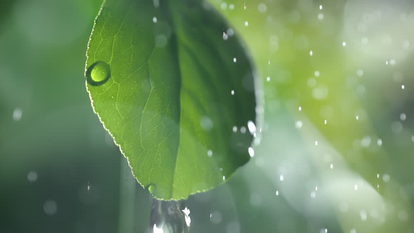 Slow motion macro shot of water droplet falling from fresh green leaf. Alternative herb skin care medicine concept. Herbal essence dropping from leaf. Organic serum drop or green tea tree oil extract - Powered by Shutterstock - Get 15% off with code: PIKWIZARD15