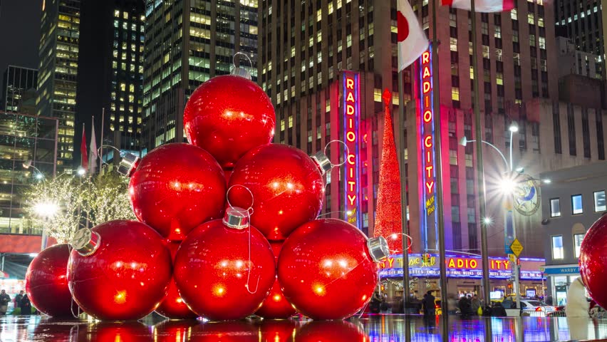 Radio City Music Hall Christmas Tree Night Timelapse Video, New York City, December 2017