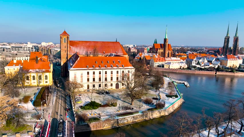 Aerial view of Wroclaw in winter, Poland, EU