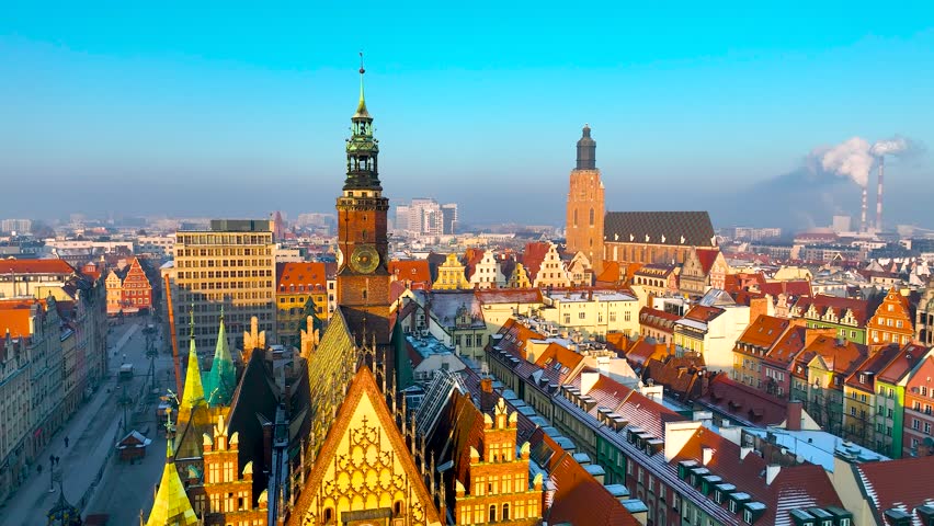 Aerial view of Wroclaw in winter, Poland, EU